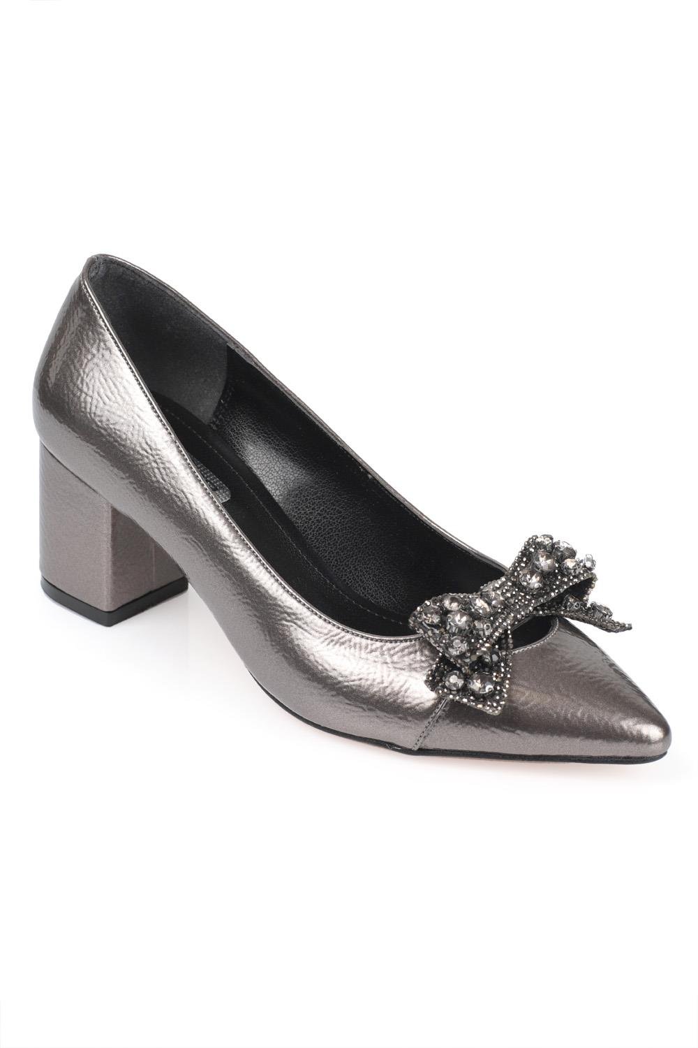 Capone 645 Women Platinum Heel Cristal Embellished Bow Tie Shoes