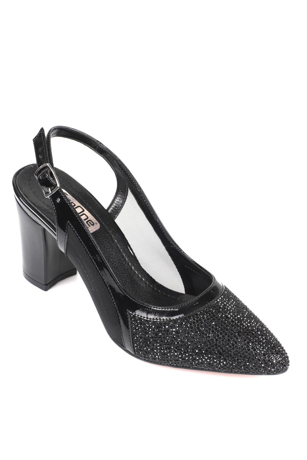 Capone 750 Women Black Heel Cristal Embellished Netted Slingback Shoes