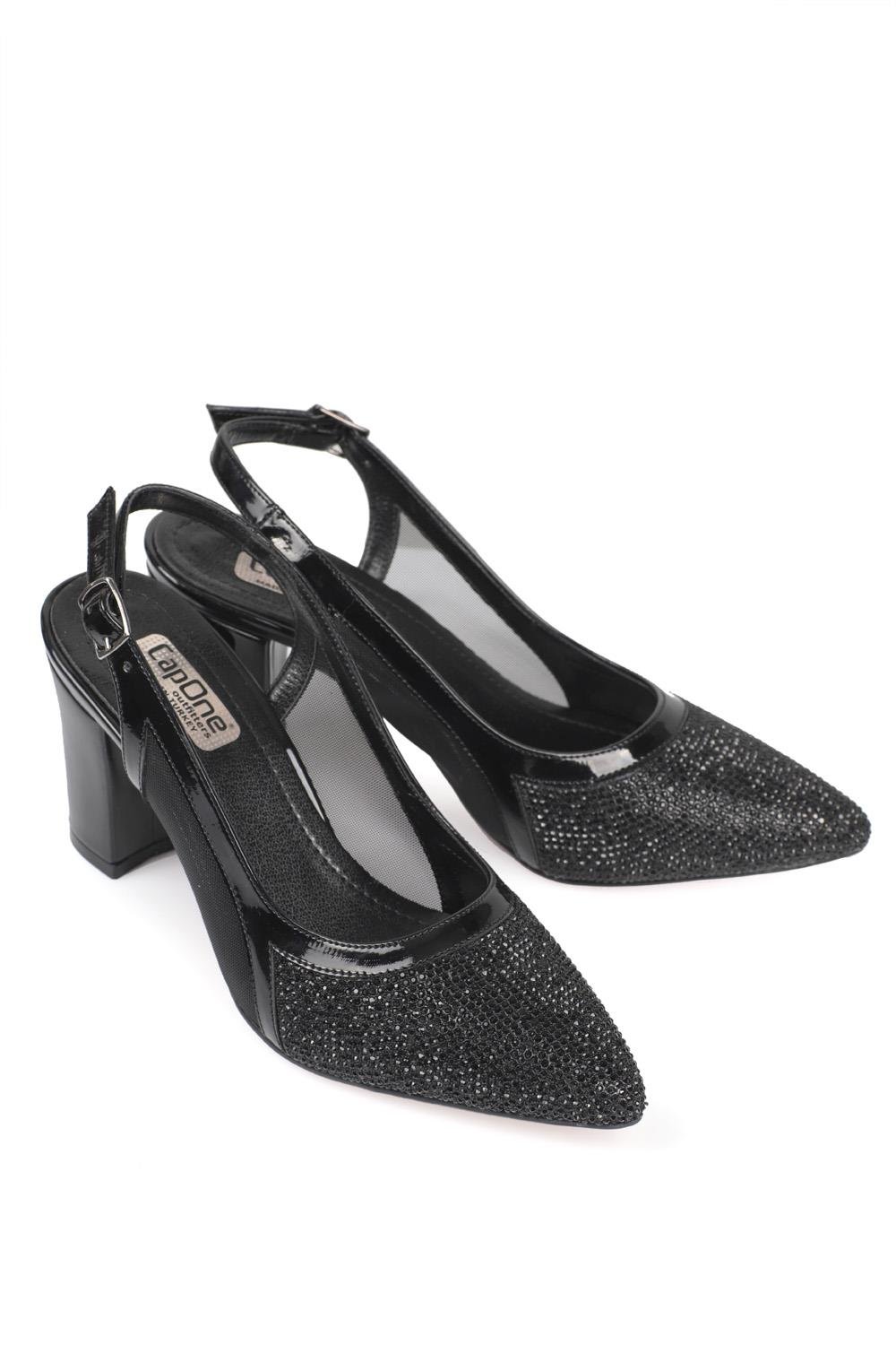 Capone 750 Women Black Heel Cristal Embellished Netted Slingback Shoes