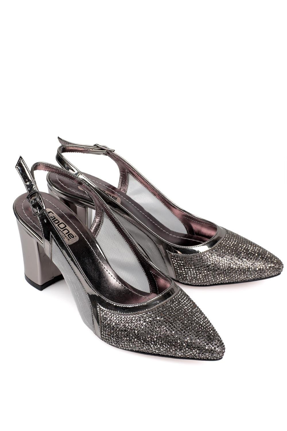 Capone 750 Women Platinum Heel Cristal Embellished Netted Slingback Shoes