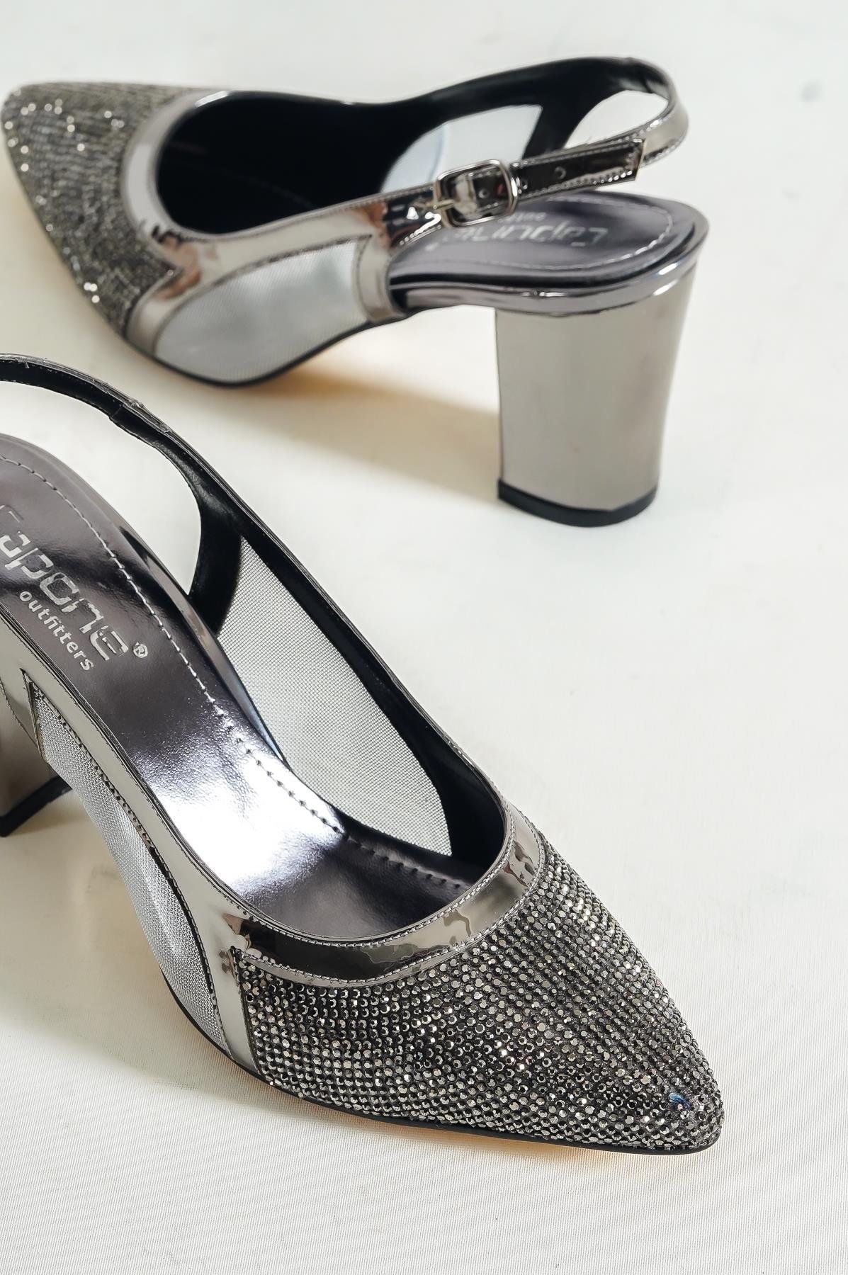 Capone 750 Women Platinum Heel Cristal Embellished Netted Slingback Shoes
