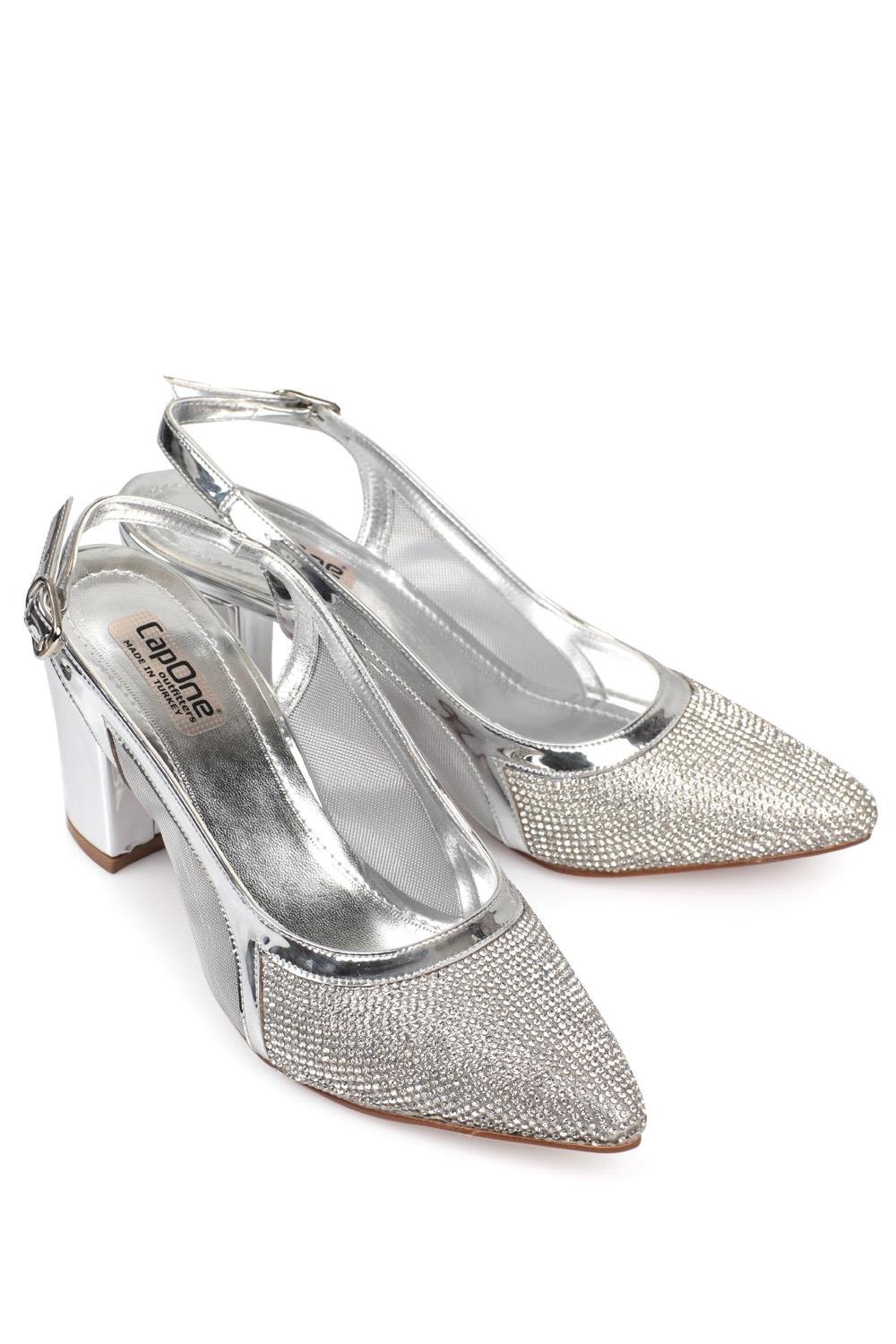 Capone 750 Women Silver Heel Cristal Embellished Netted Slingback Shoes