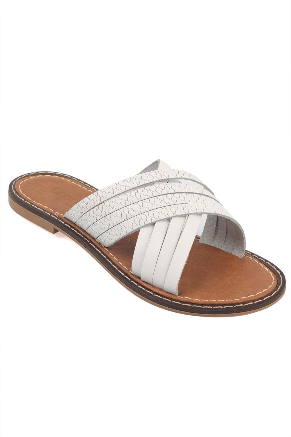 Capone 8098 Genuine Leather Cross Band Women White Sandals