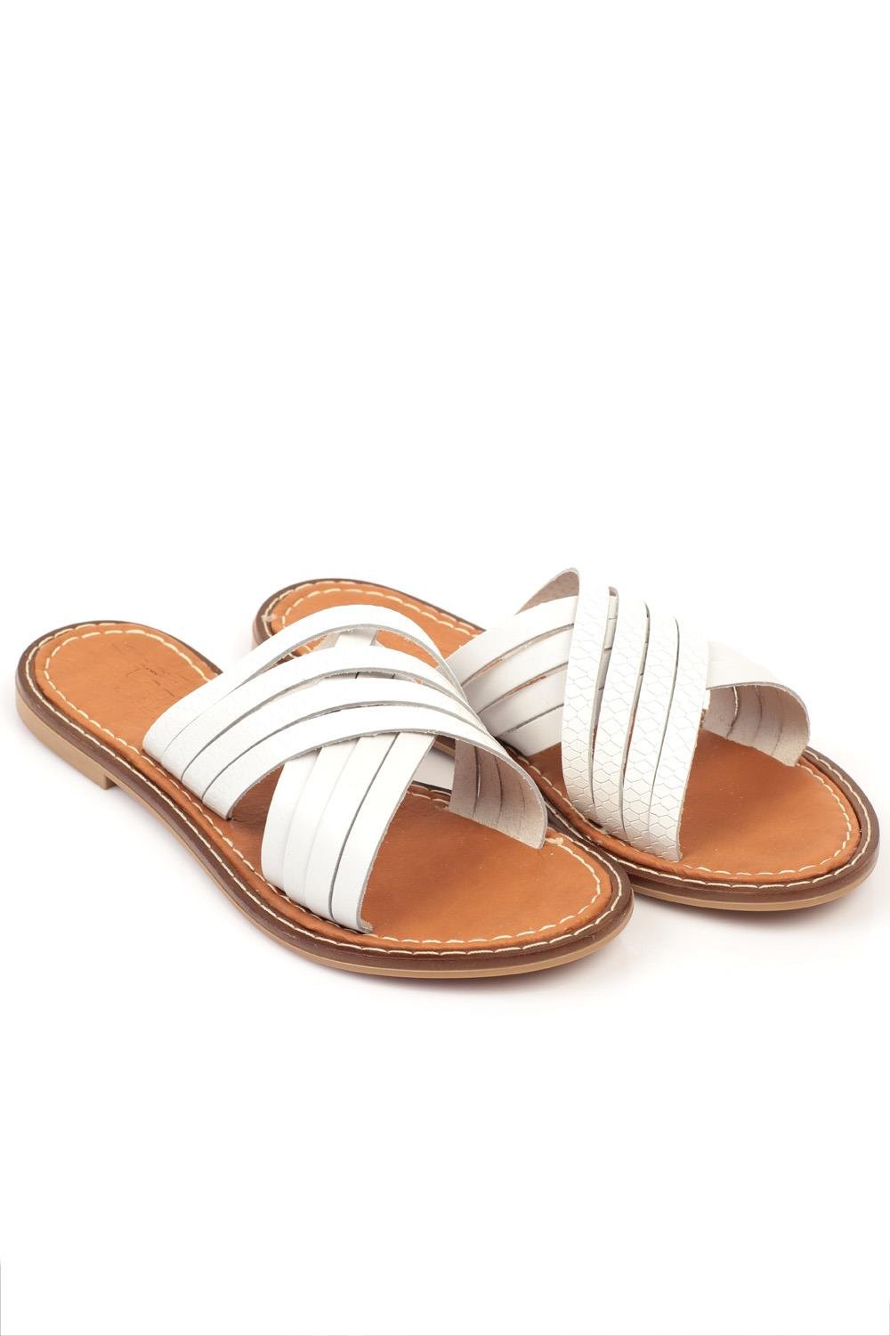 Capone 8098 Genuine Leather Cross Band Women White Sandals