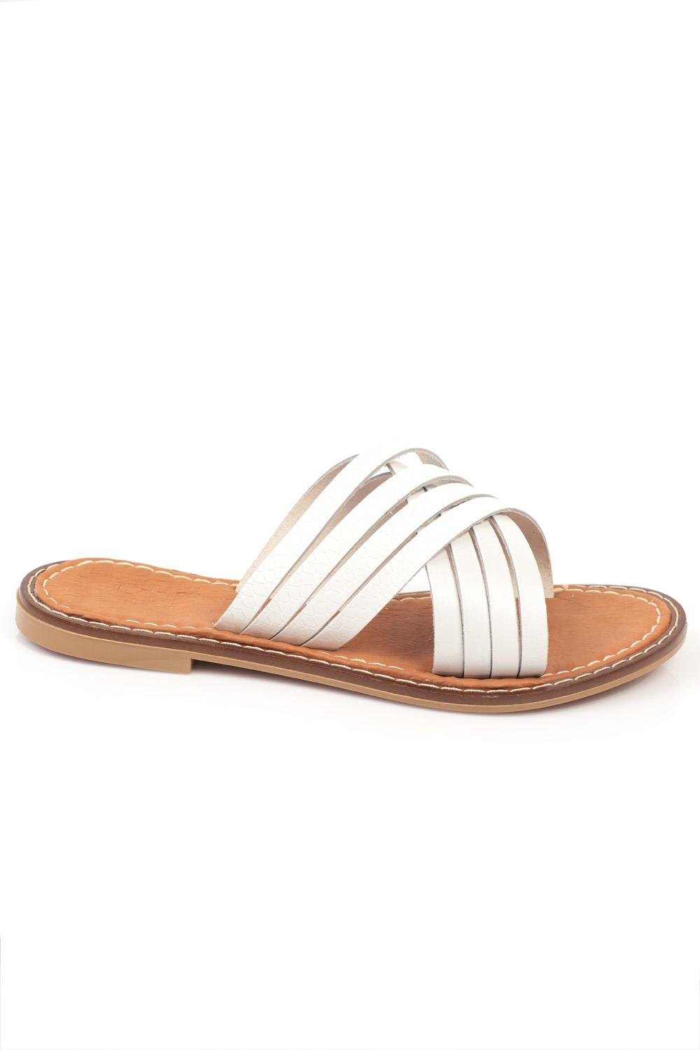 Capone 8098 Genuine Leather Cross Band Women White Sandals