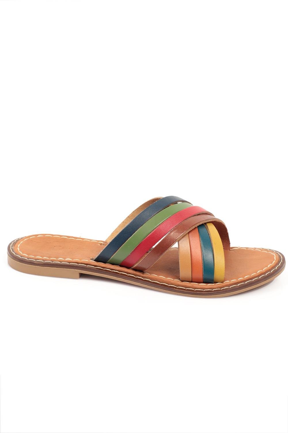 Capone 8098 Genuine Leather Cross Straps Women Multicolored Sandals