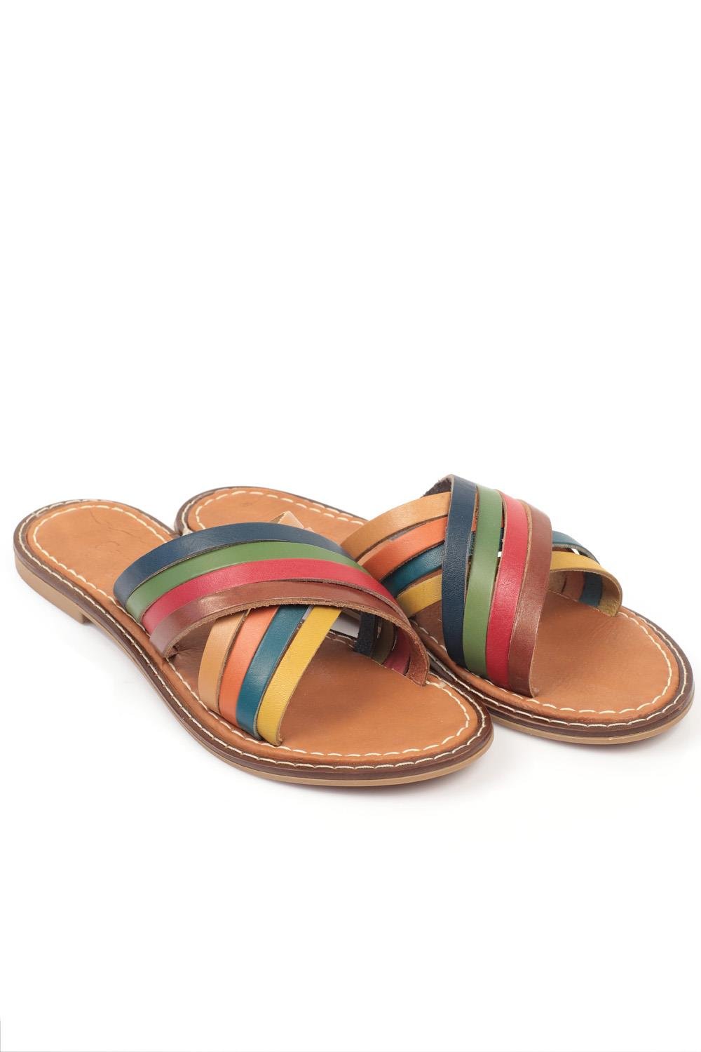 Capone 8098 Genuine Leather Cross Straps Women Multicolored Sandals