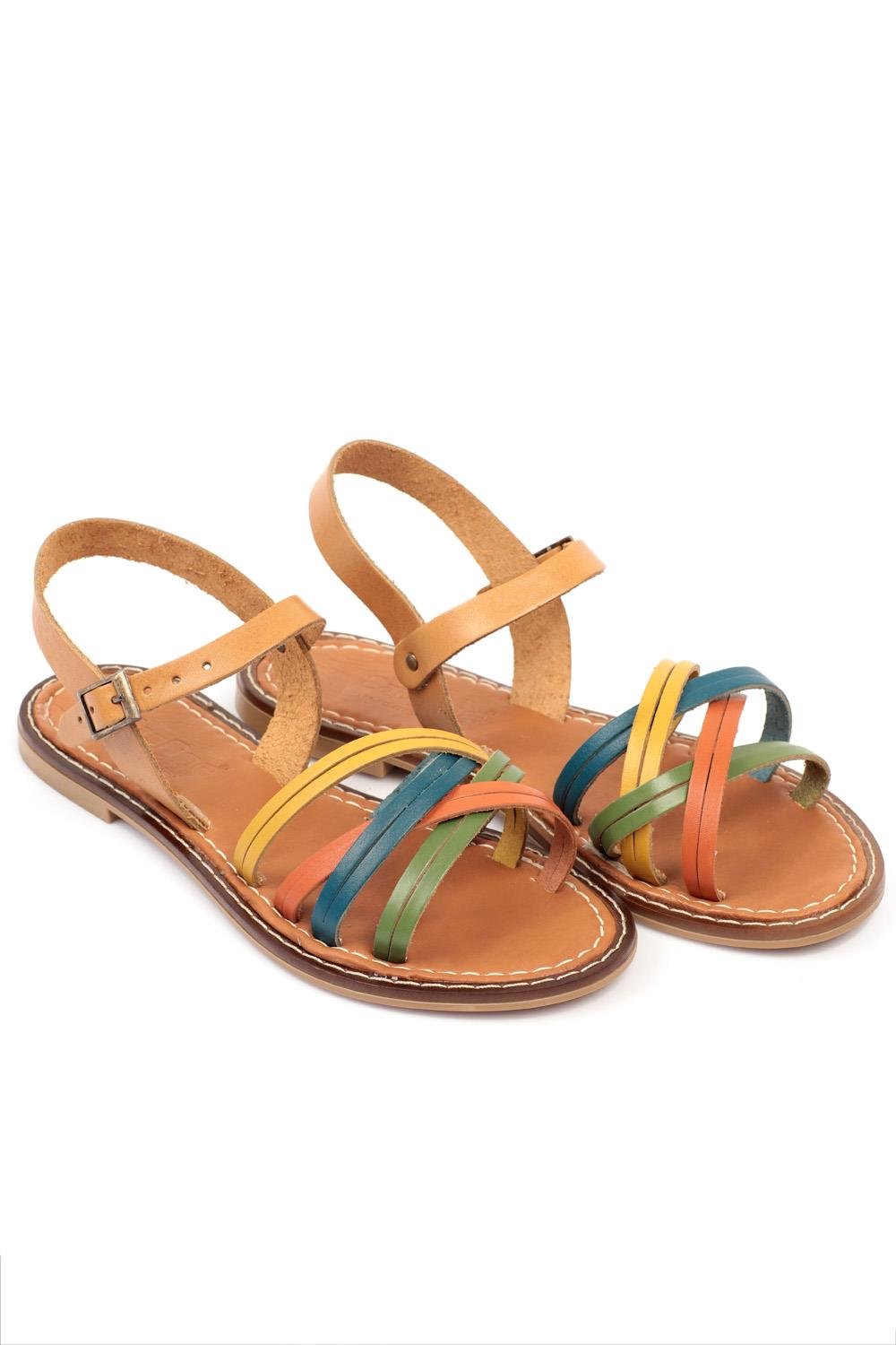 Capone 830 Genuine Leather Women Multicolored Slingback Sandals