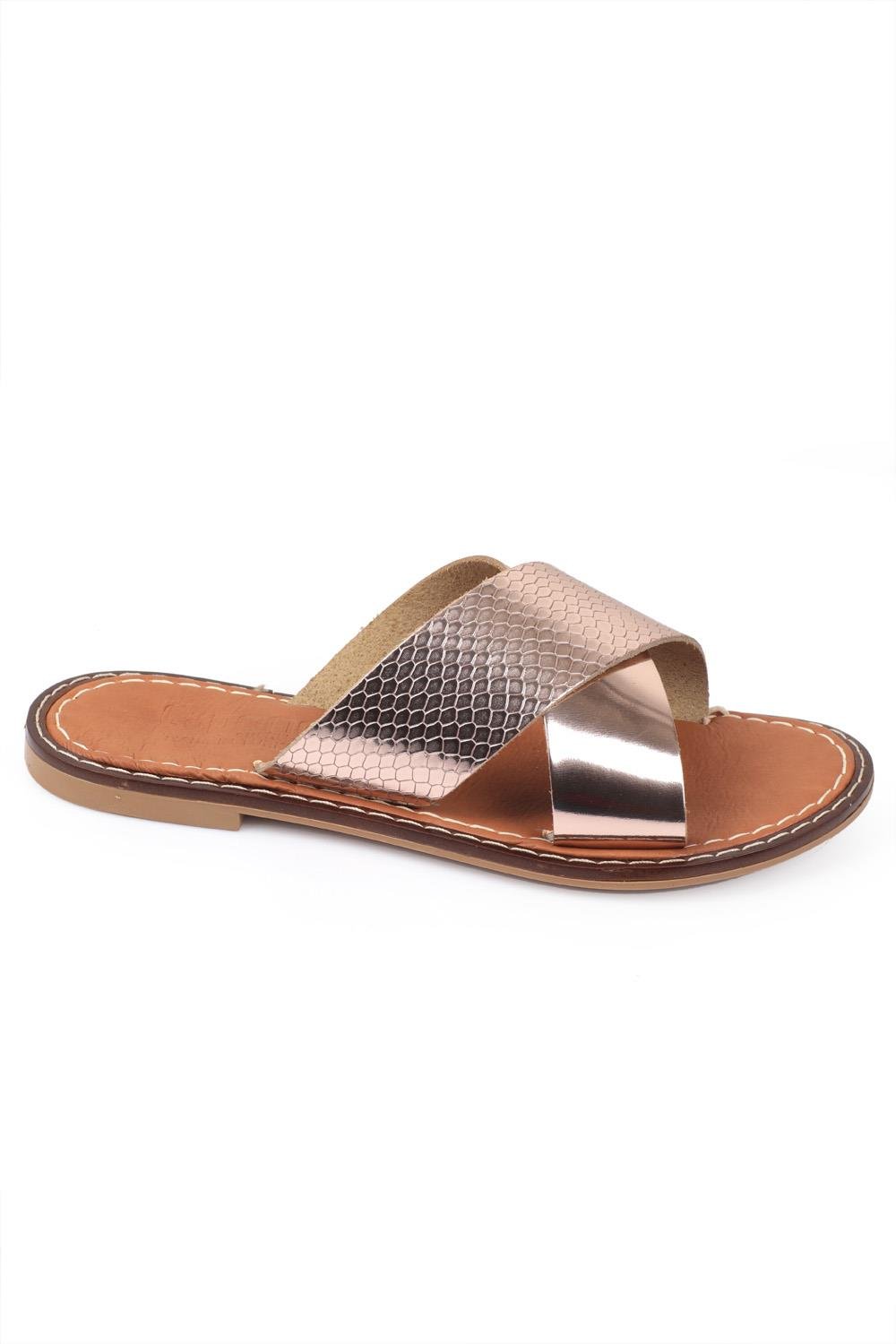 Capone 881 Genuine Leather Cross Band Women Rose Sandals
