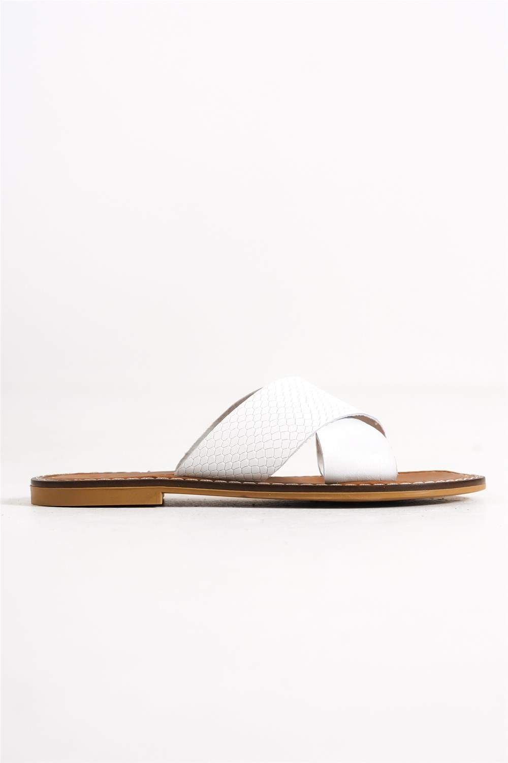 Capone 881 Genuine Leather Cross Band Women White Sandals