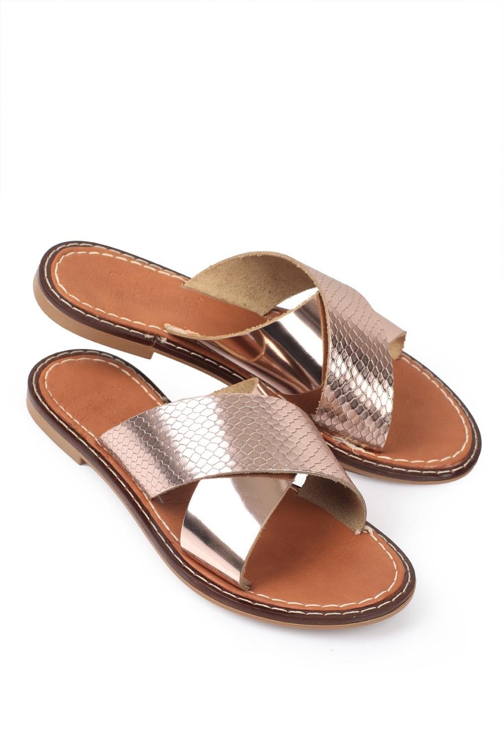 Capone 881 Genuine Leather Cross Band Women Rose Sandals