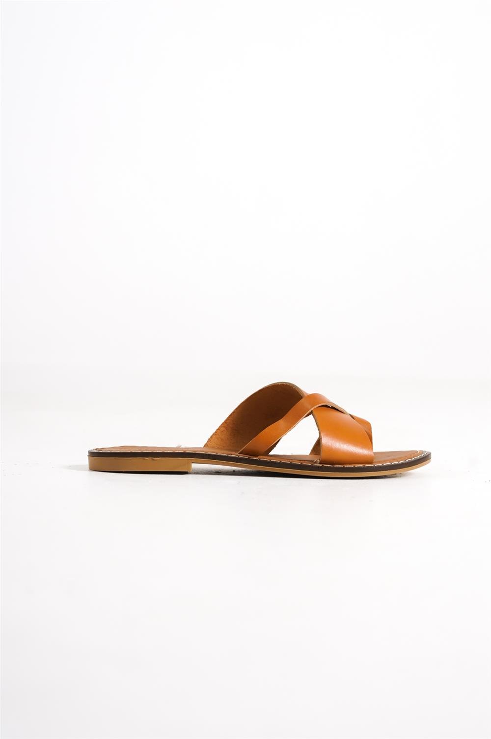 Capone 888 Genuine Leather Cross Band Toe Thong Women Tan Sandals