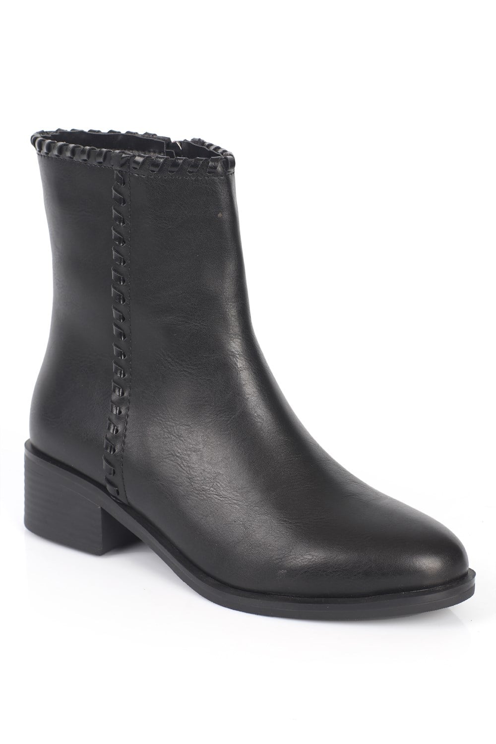 Capone Adi Handwoven Mid Heel Casual Women Black Ankle Boot
