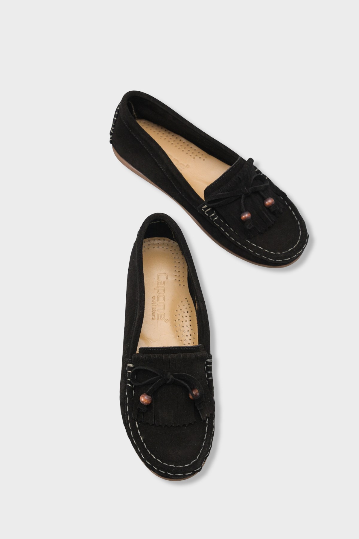 Capone Almir Genuine Leather Suede Beaded Tassel Comfort Women Black Loafer