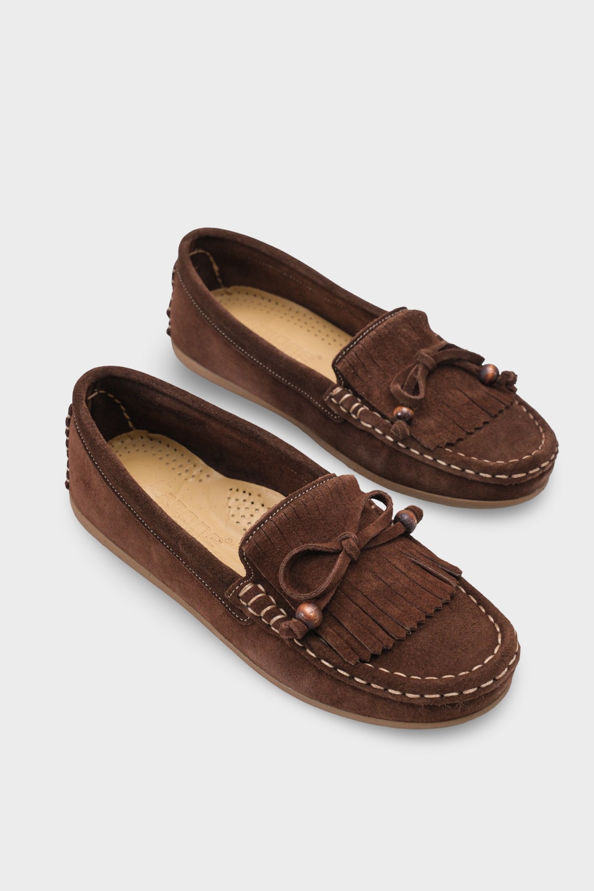 Capone Almir Genuine Leather Suede Beaded Tassel Comfort Women Brown Loafer