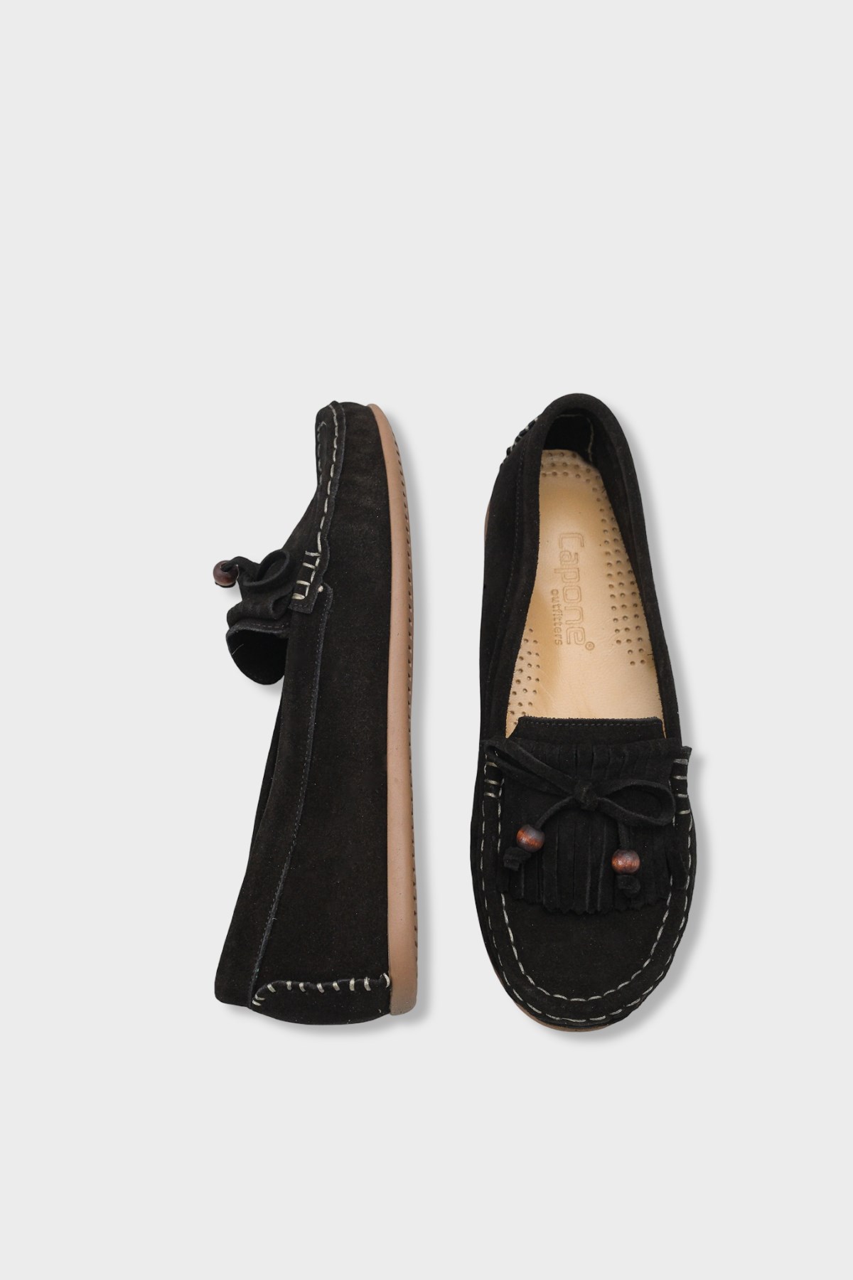 Capone Almir Genuine Leather Suede Beaded Tassel Comfort Women Black Loafer
