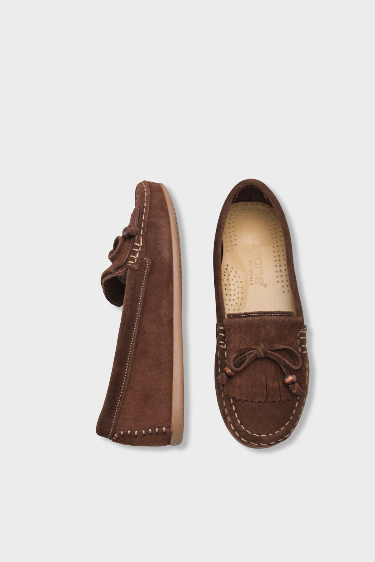 Capone Almir Genuine Leather Suede Beaded Tassel Comfort Women Brown Loafer