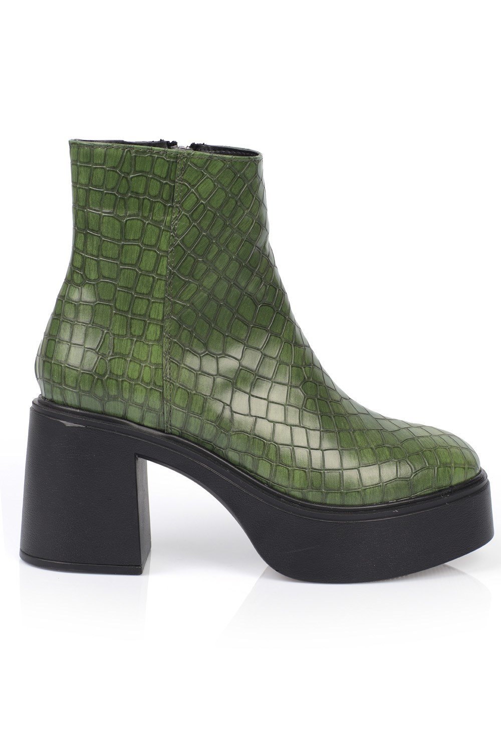 Capone Ankle Height Side Zipper Croco Pattern Matt Platform Heel Woman Boots