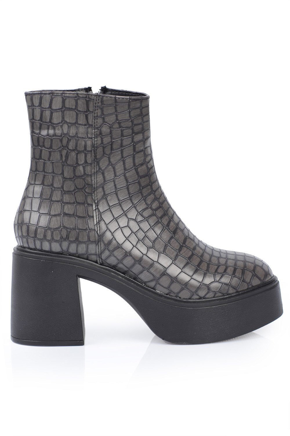 Capone Ankle Height Side Zipper Croco Pattern Matt Platform Heel Woman Boots