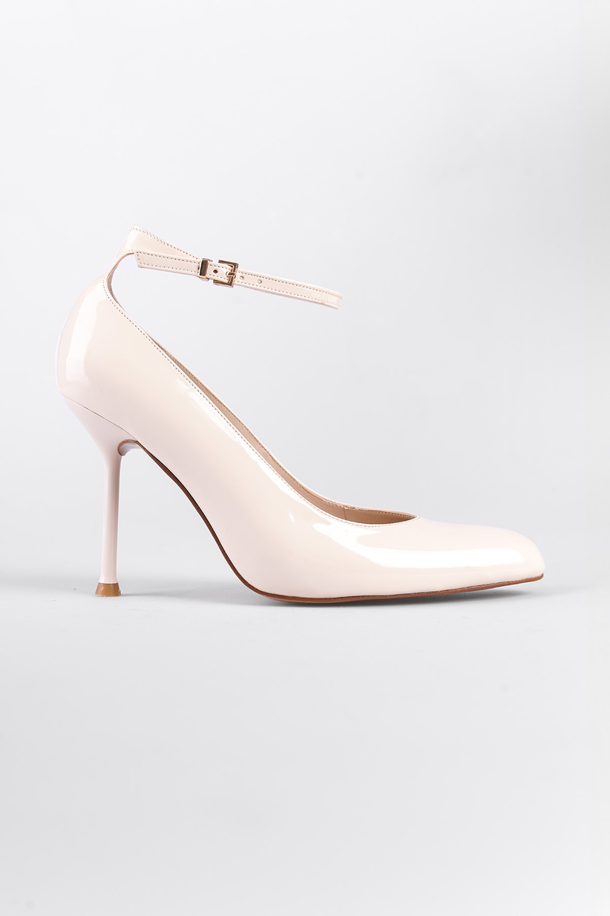 Capone Ankle-Strap Round-Toe High-Heeled Women Patent Ecru Shoes