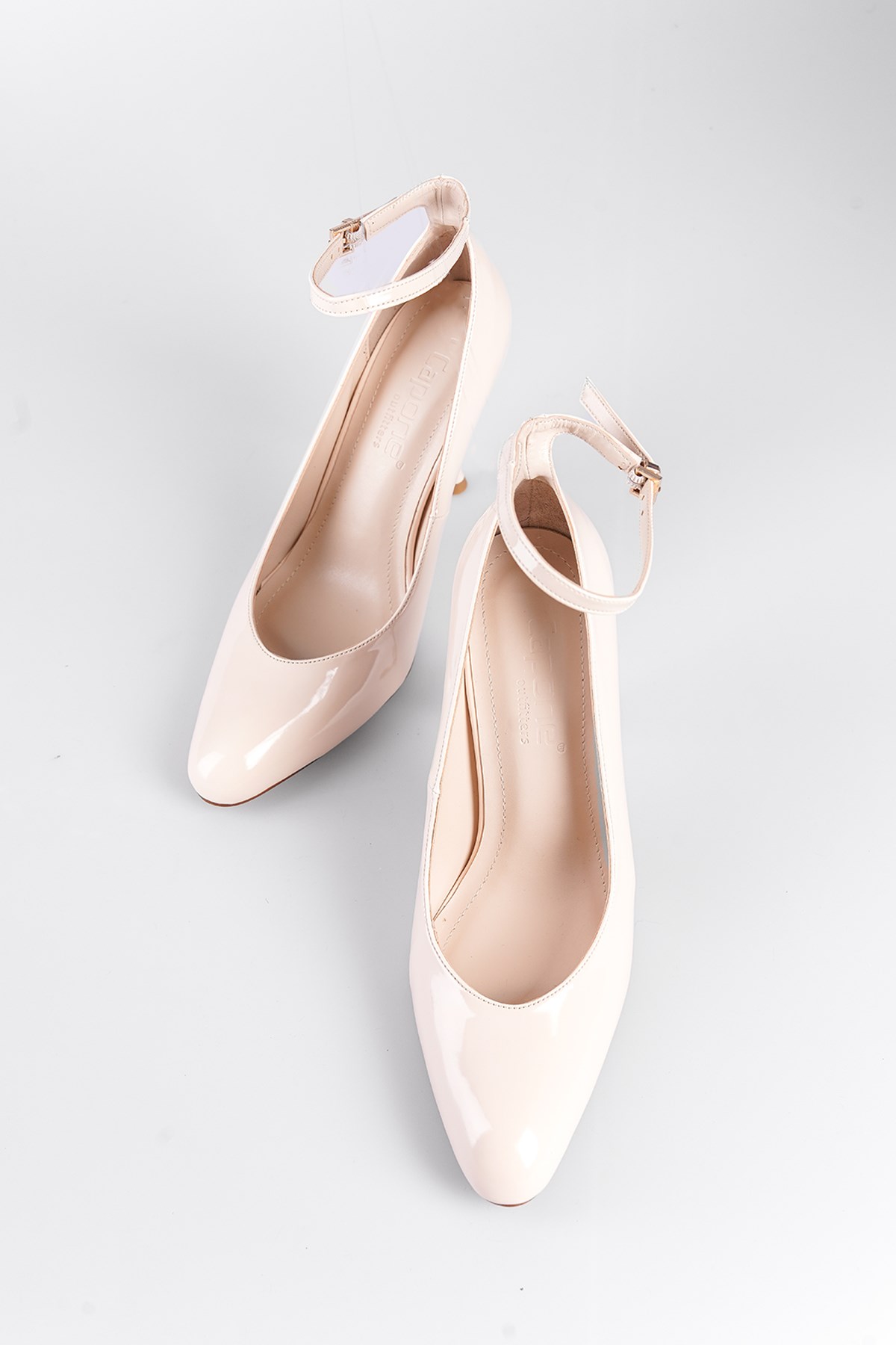 Capone Ankle-Strap Round-Toe High-Heeled Women Patent Ecru Shoes
