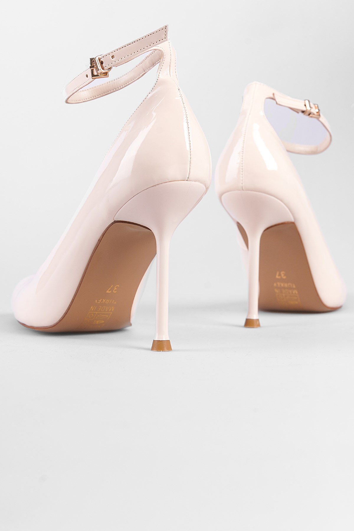 Capone Ankle-Strap Round-Toe High-Heeled Women Patent Ecru Shoes
