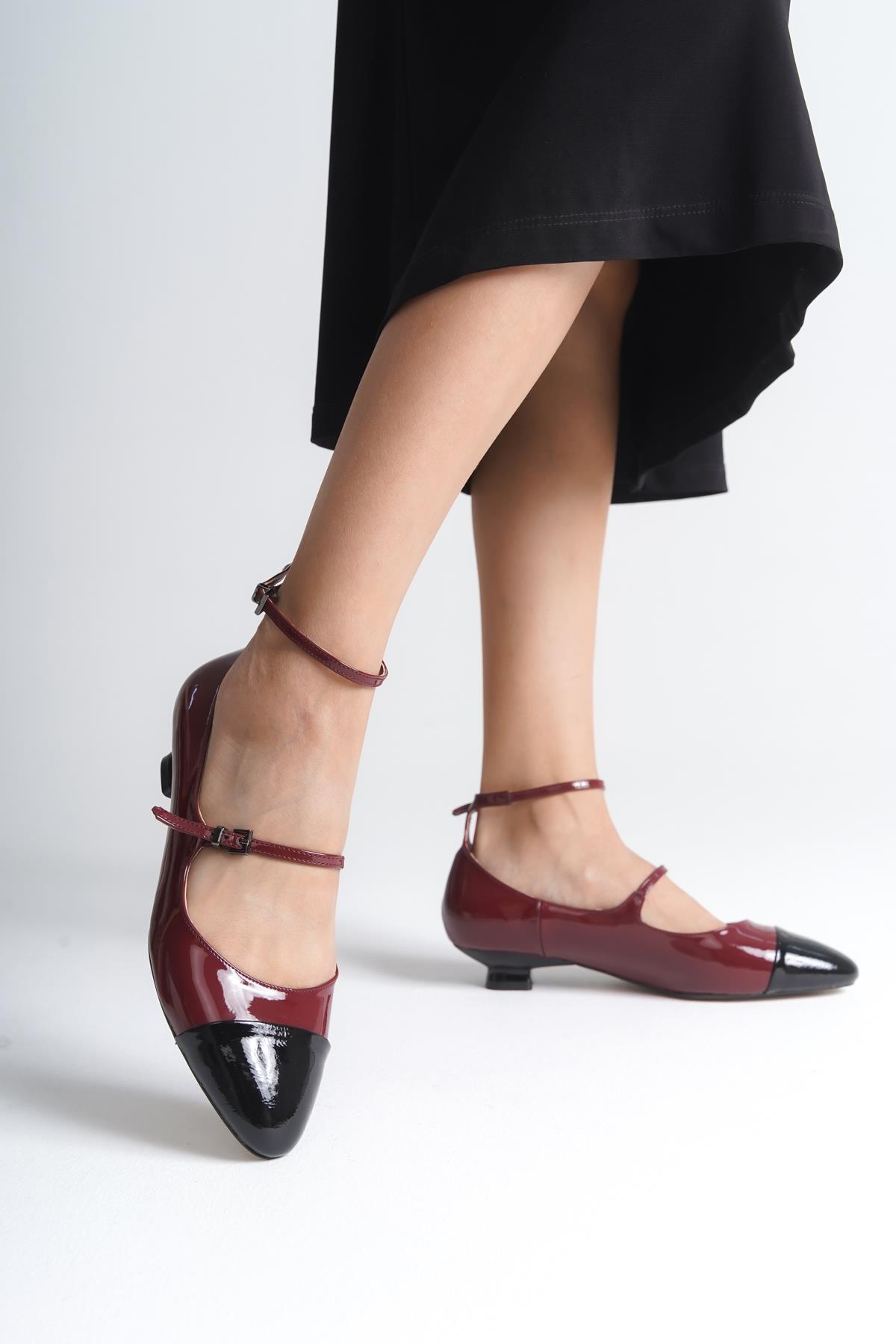 Capone Ankle-Strap Short-Heeled Women Burgundy Shoes