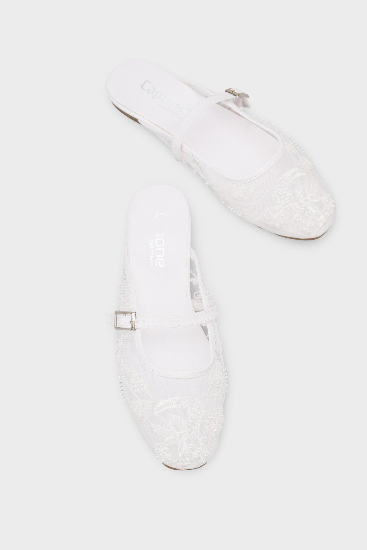 Capone Avie Lace Mesh Embroidered Women White Mule