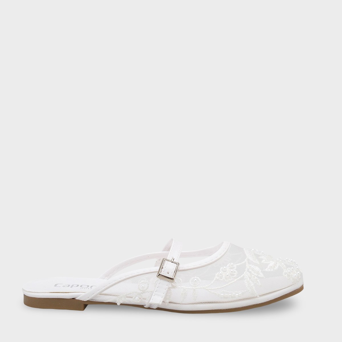 Capone Avie Lace Mesh Embroidered Women White Mule