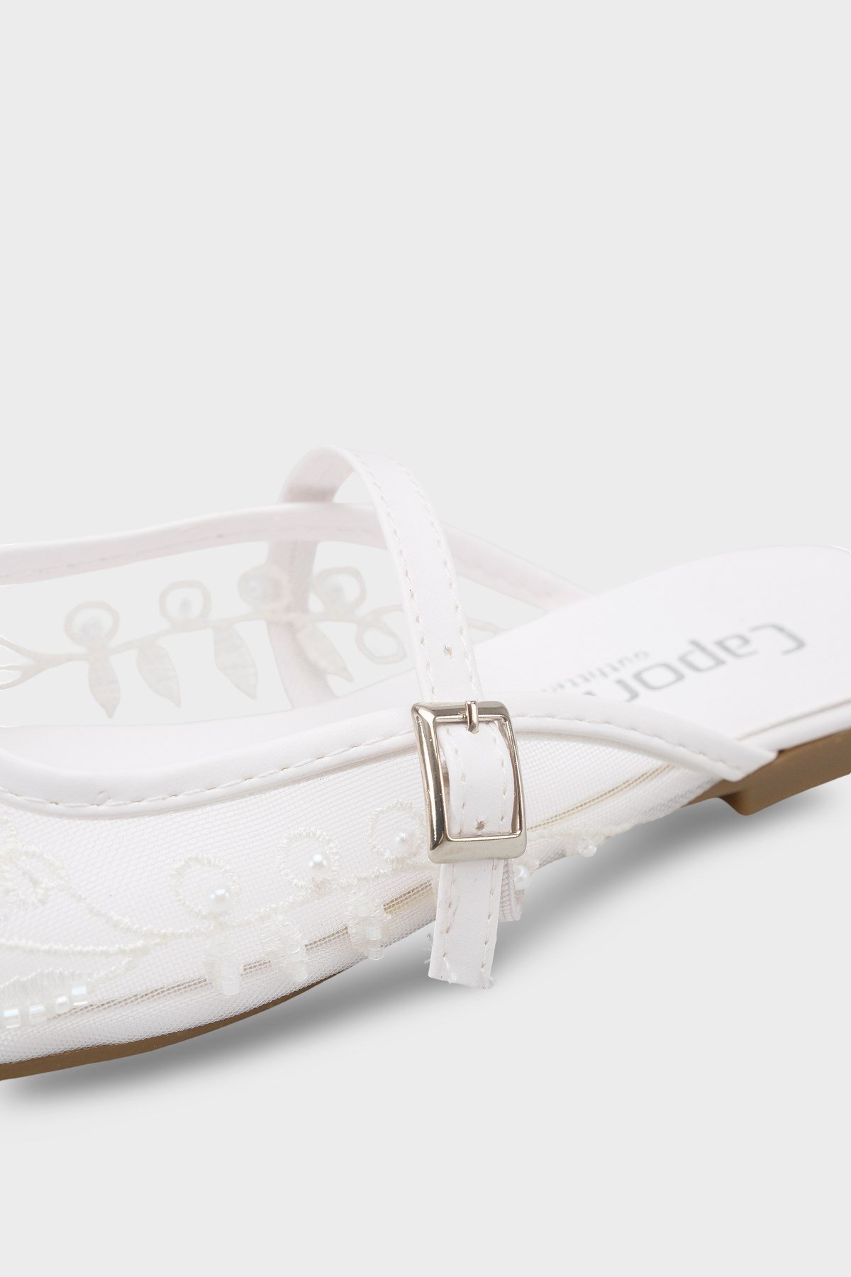 Capone Avie Lace Mesh Embroidered Women White Mule