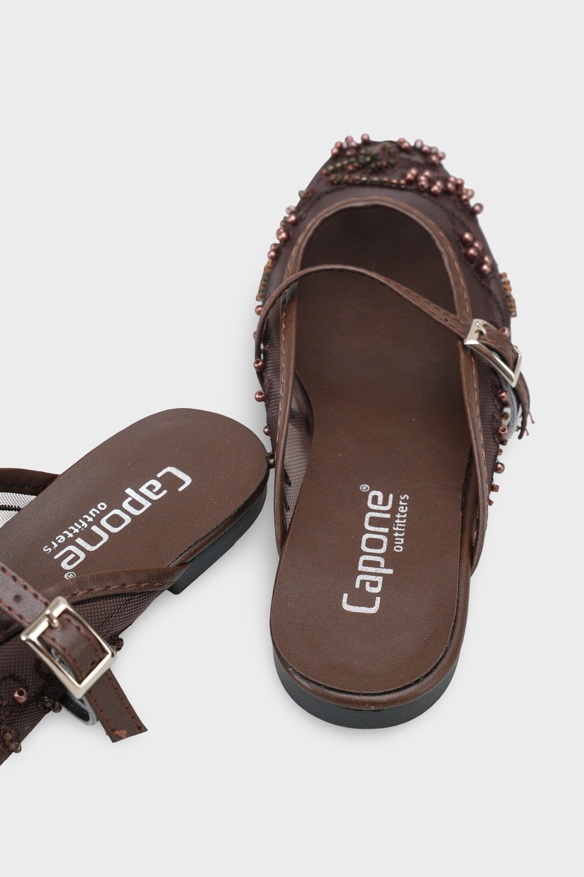 Capone Avie Lace Mesh Embroidered Women Brown Mule