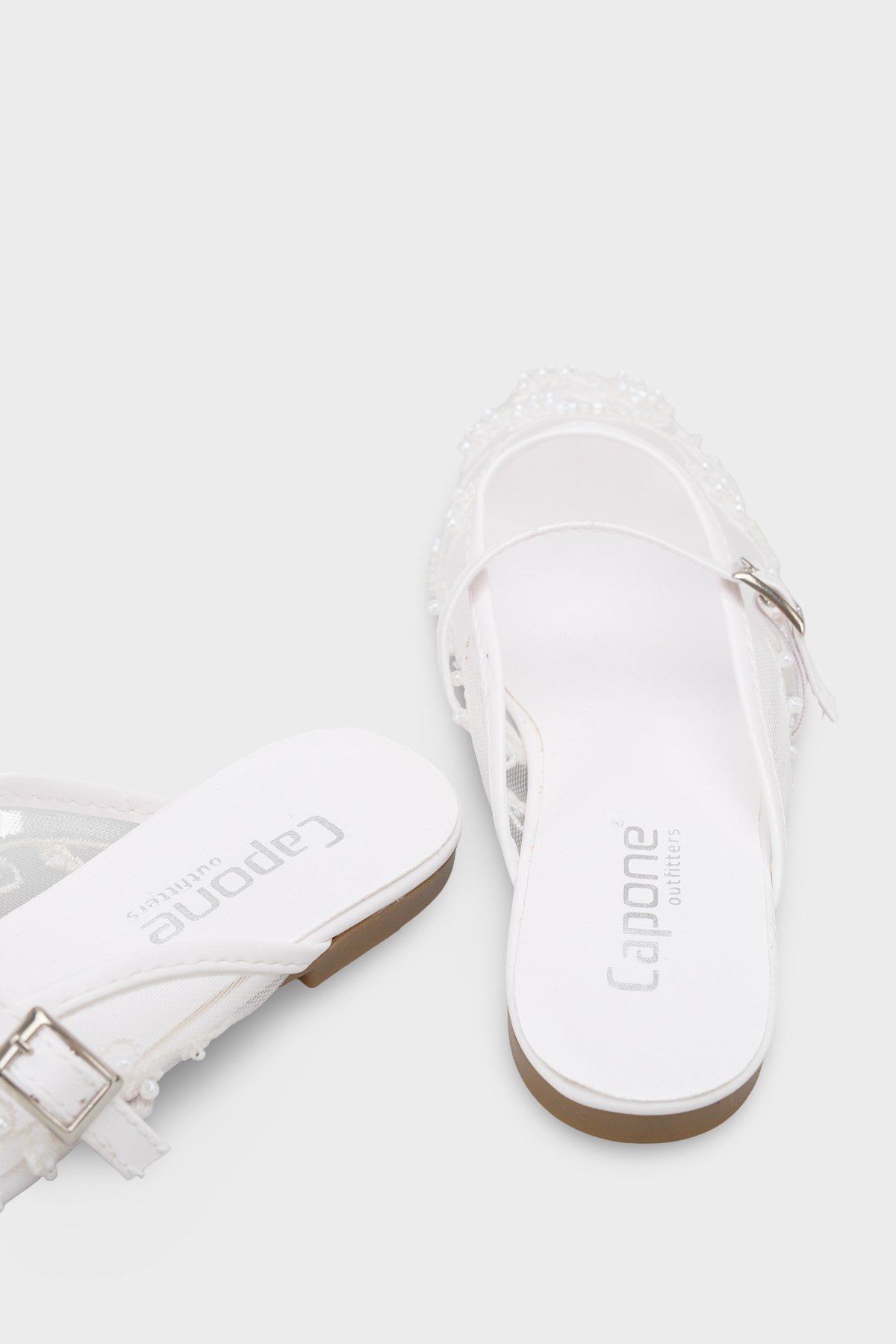 Capone Avie Lace Mesh Embroidered Women White Mule