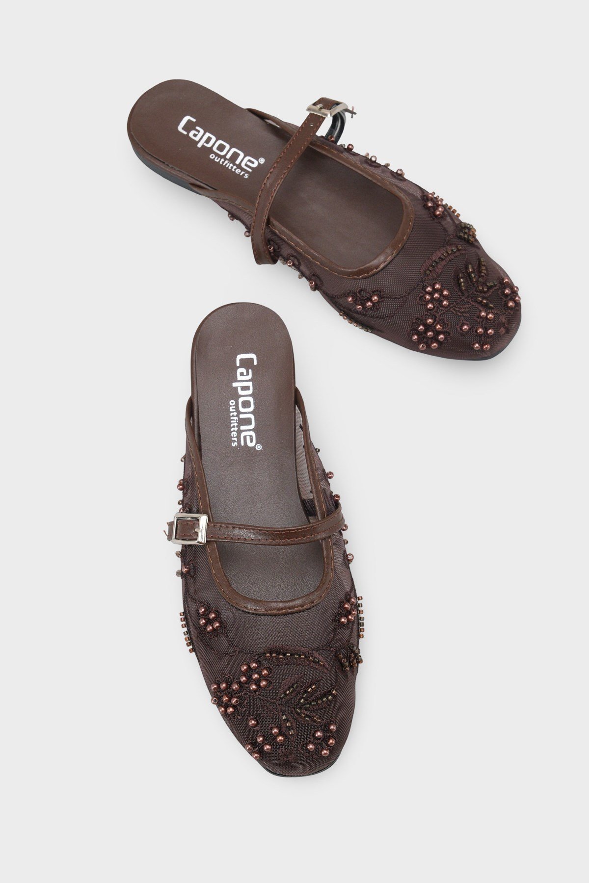 Capone Avie Lace Mesh Embroidered Women Brown Mule