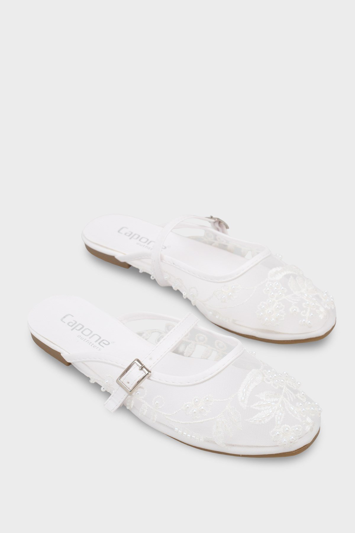 Capone Avie Lace Mesh Embroidered Women White Mule