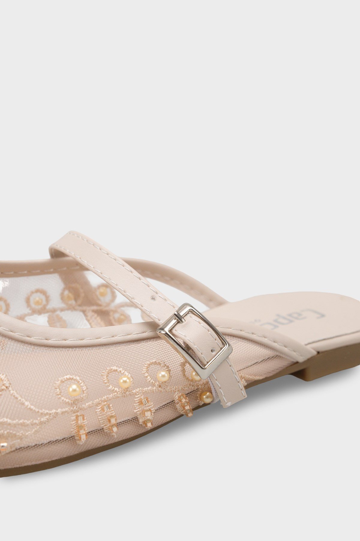 Capone Avie Lace Mesh Embroidered Women Beige Mule