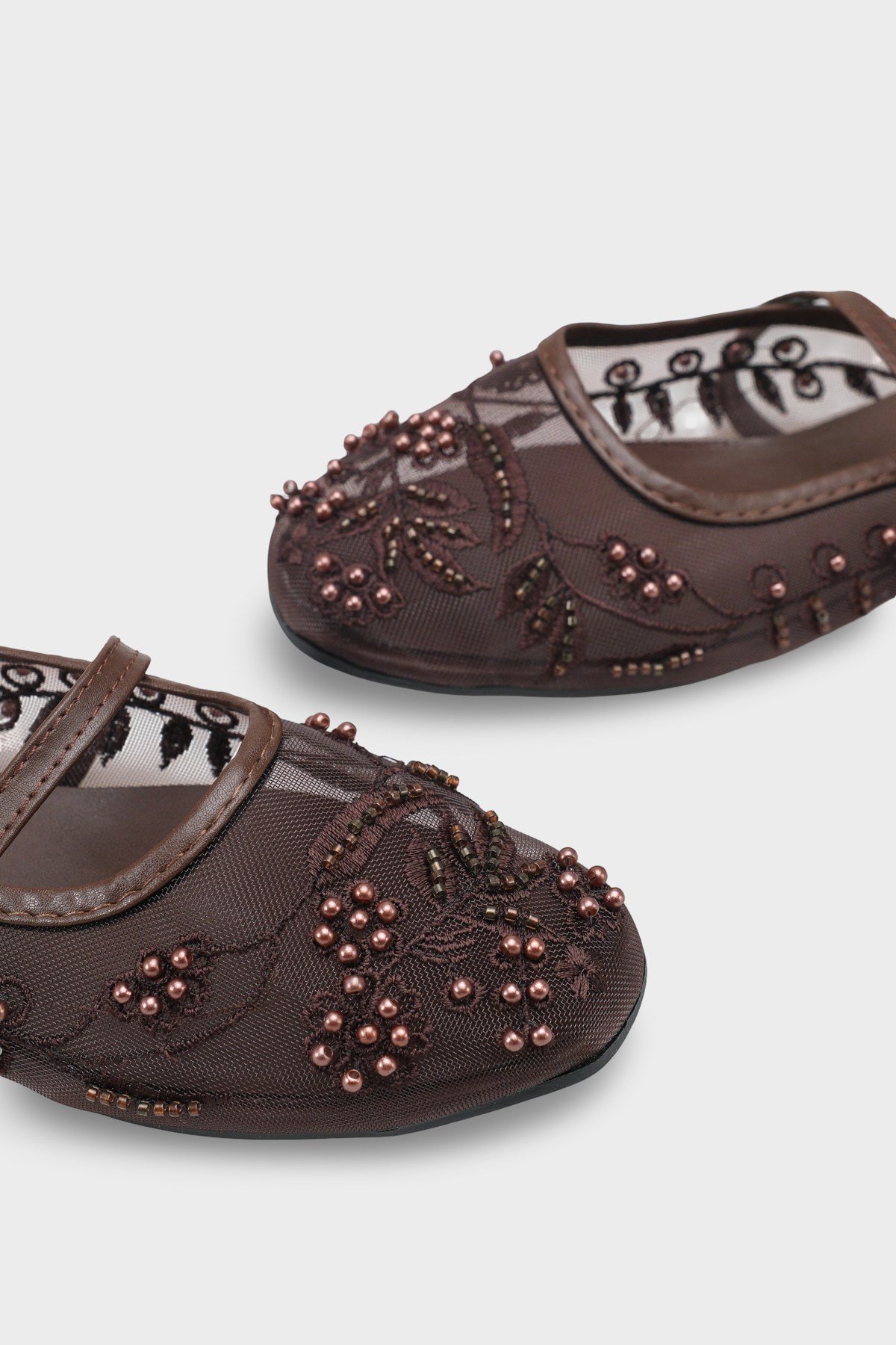 Capone Avie Lace Mesh Embroidered Women Brown Mule