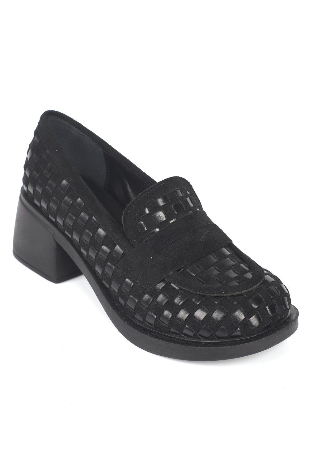 Capone Bellina Handwoven Suede Look Women Sued Black Loafer