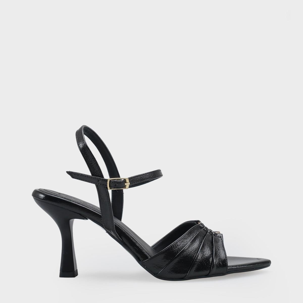 Capone  Belvia Pointed Toe Metallic Ankle Strap Mid Heel Women Black Shoe
