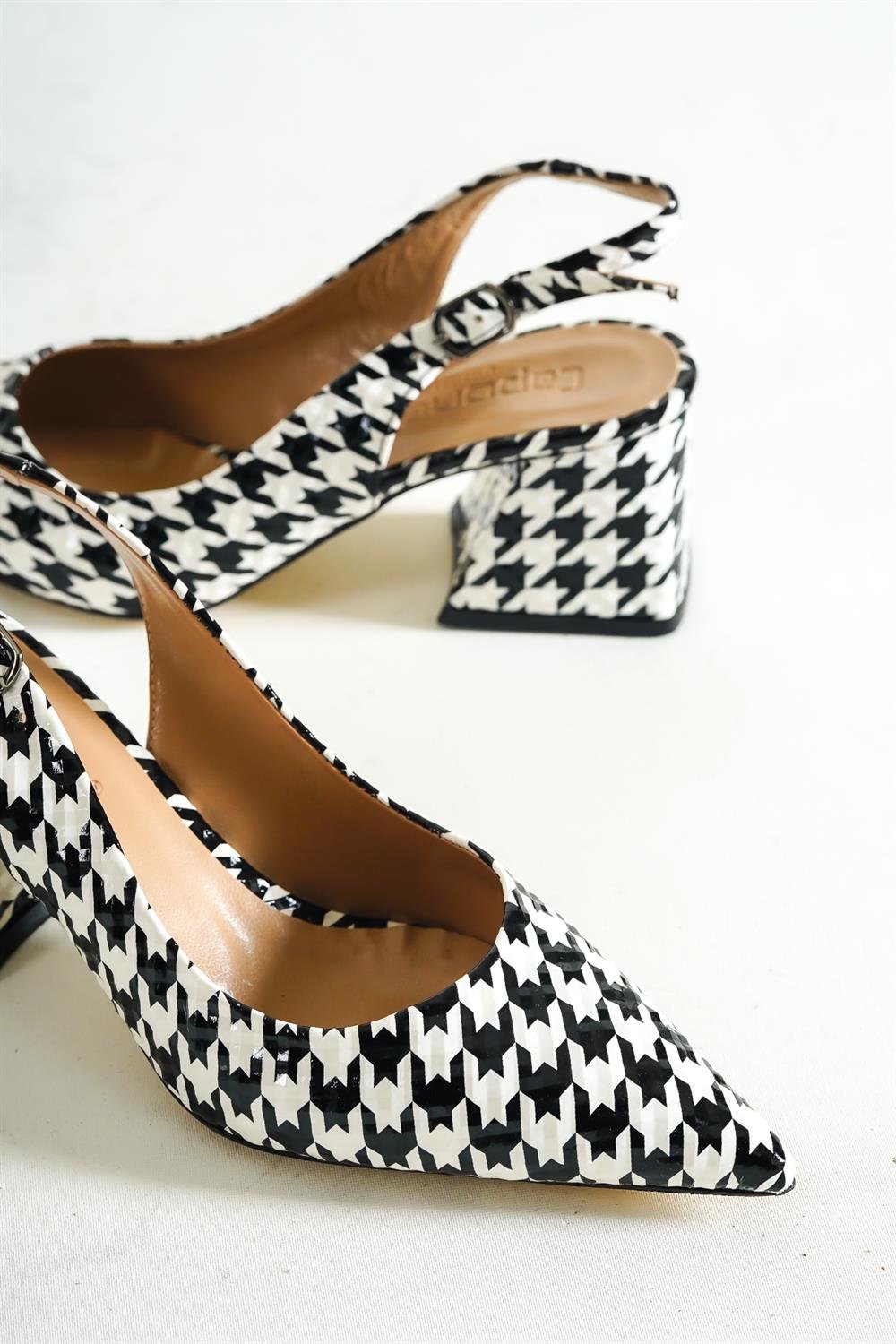 Capone Block Heel Slingback Houndstooth Pattern Women Houndstooth Shoes