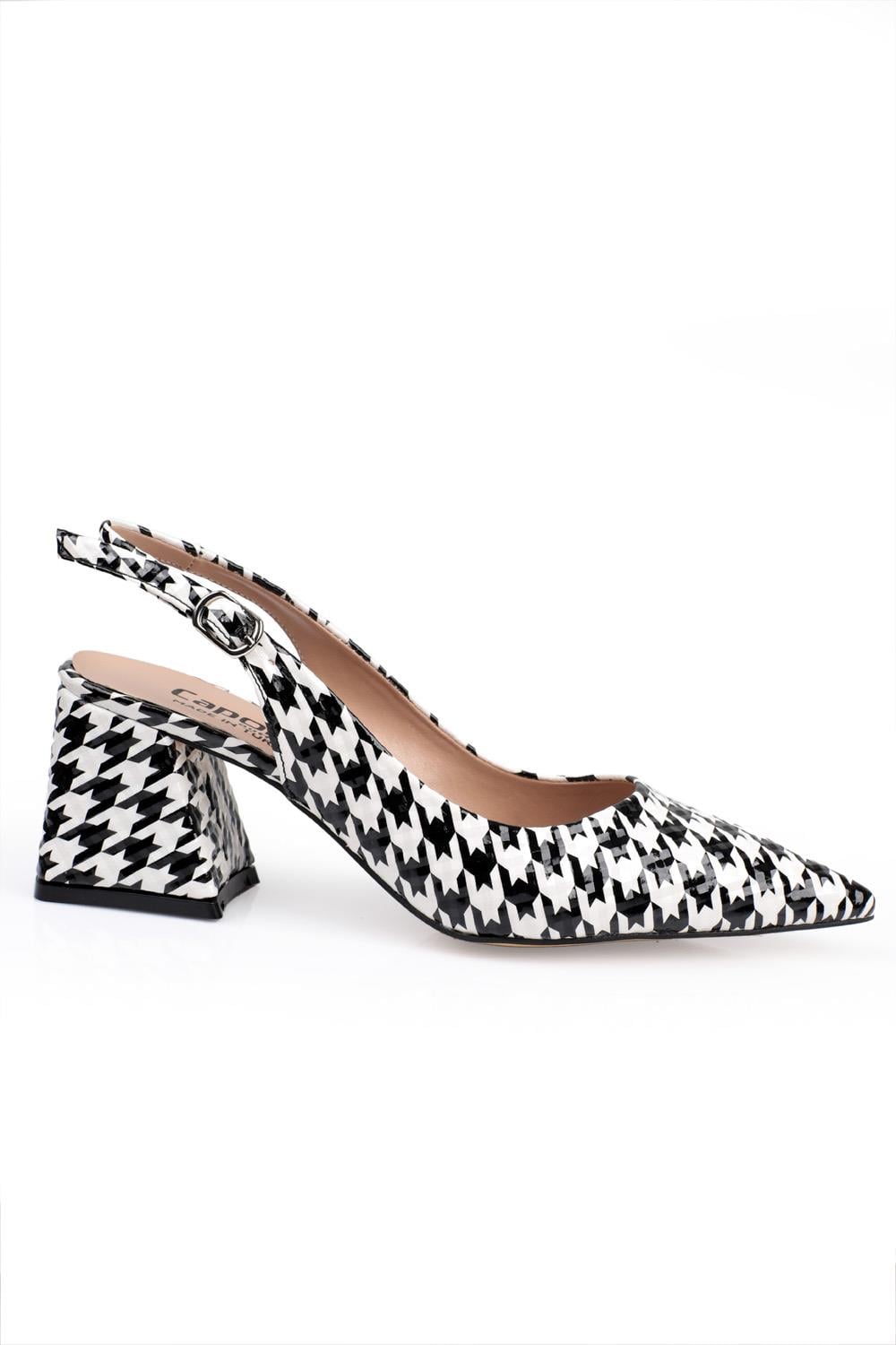 Capone Block Heel Slingback Houndstooth Pattern Women Houndstooth Shoes