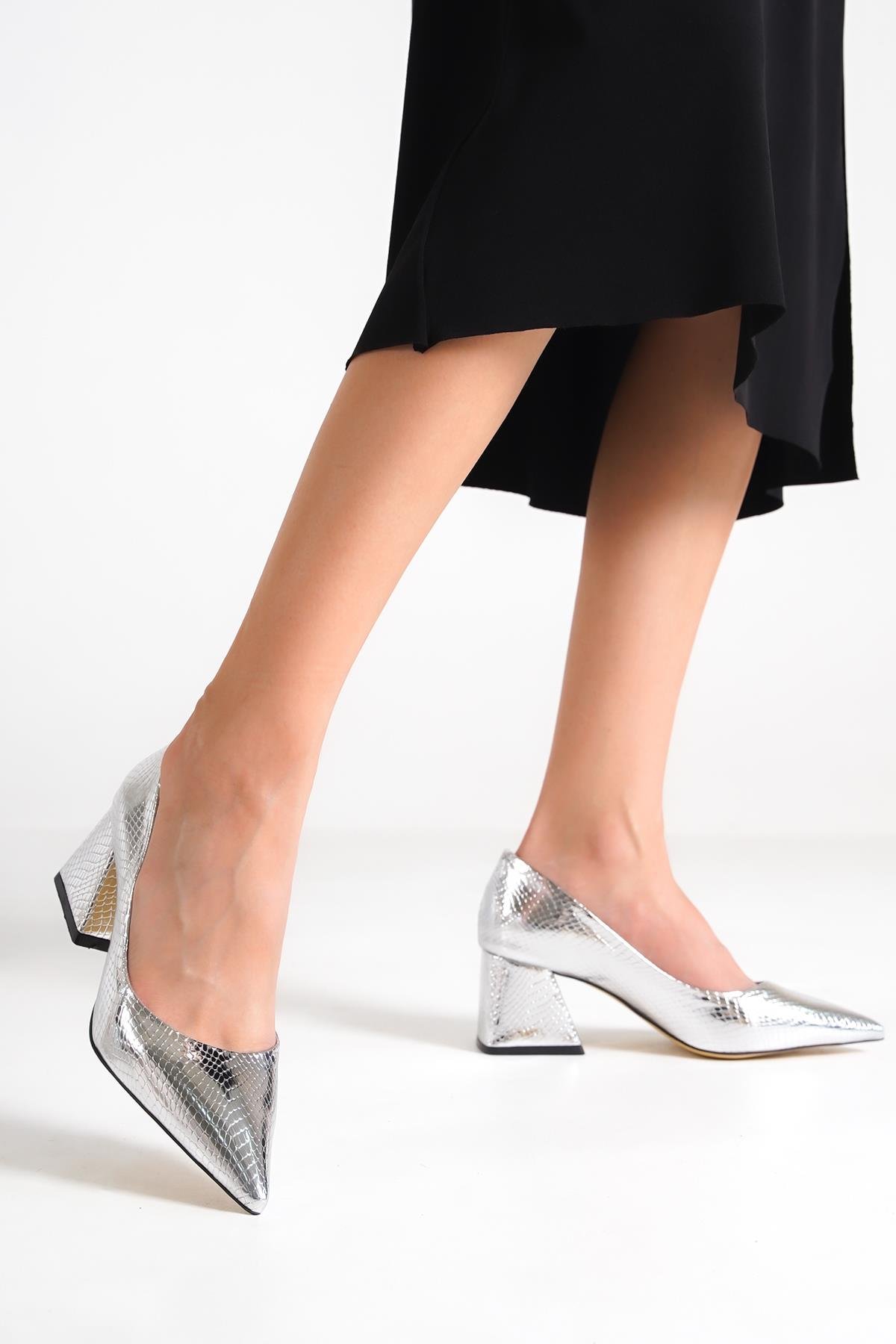 Capone Block Heel Women Silver Shoes