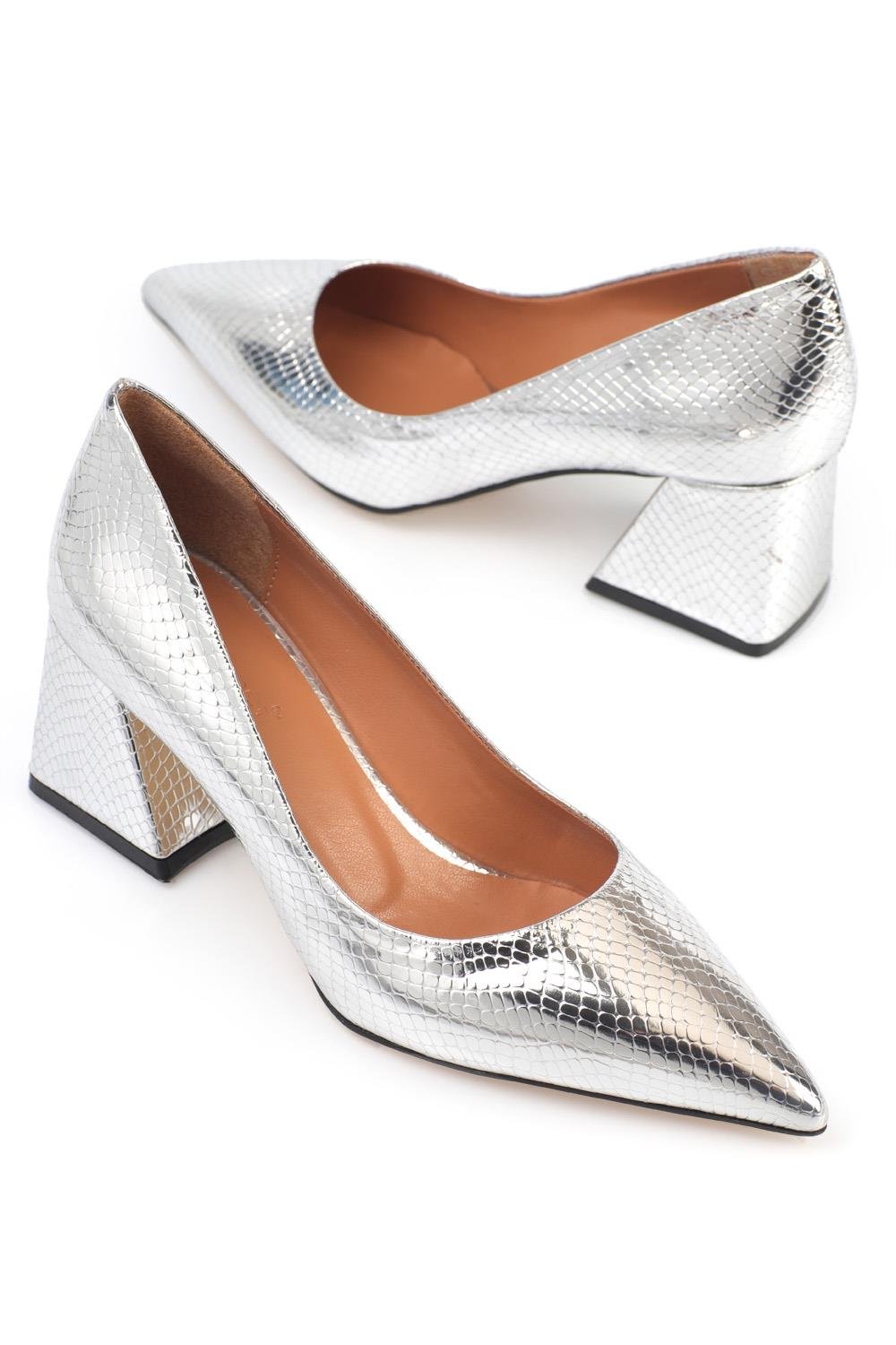 Capone Block Heel Women Silver Shoes