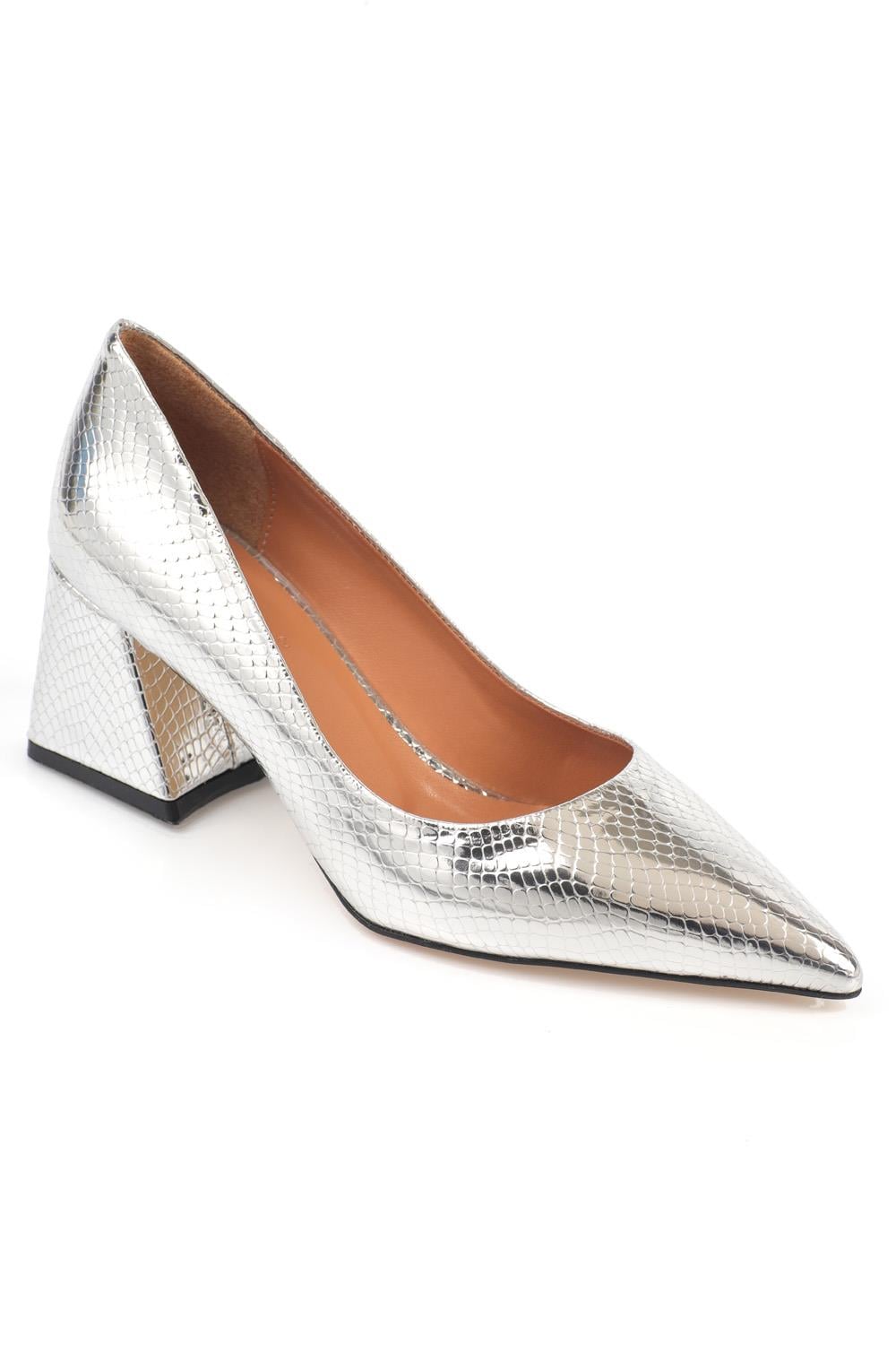 Capone Block Heel Women Silver Shoes