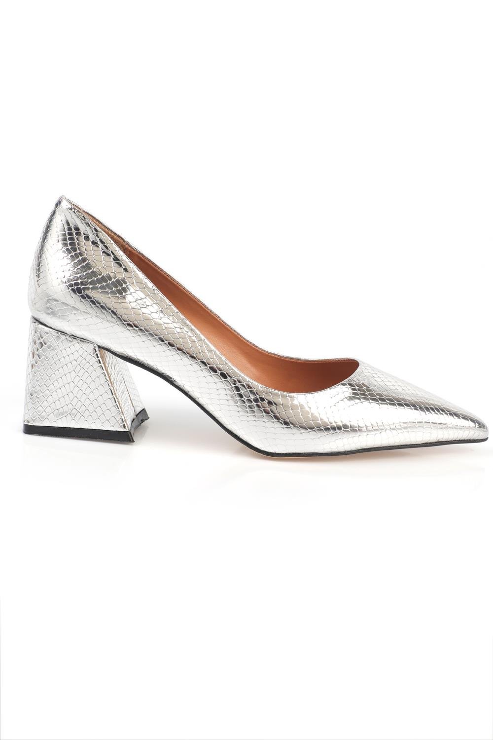 Capone Block Heel Women Silver Shoes