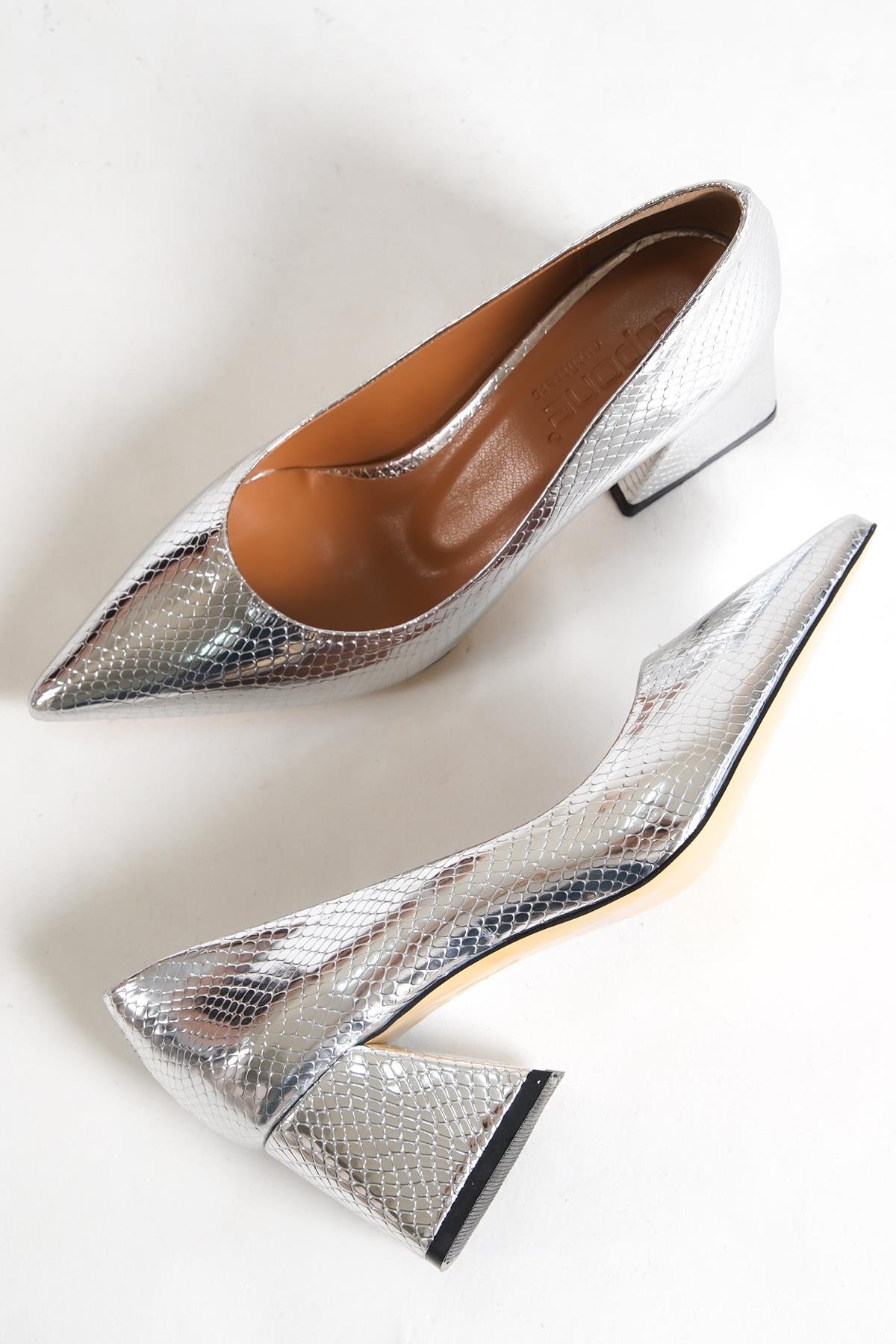 Capone Block Heel Women Silver Shoes