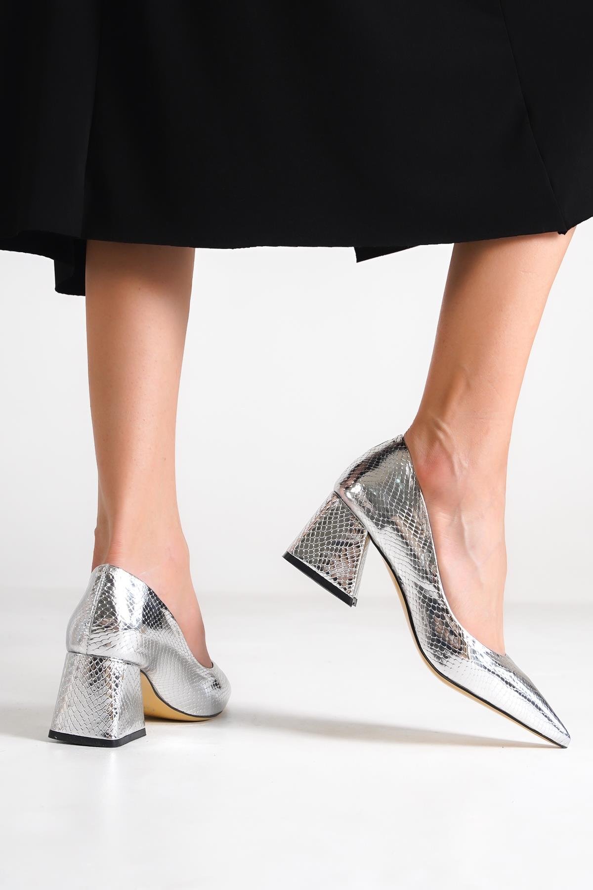 Capone Block Heel Women Silver Shoes