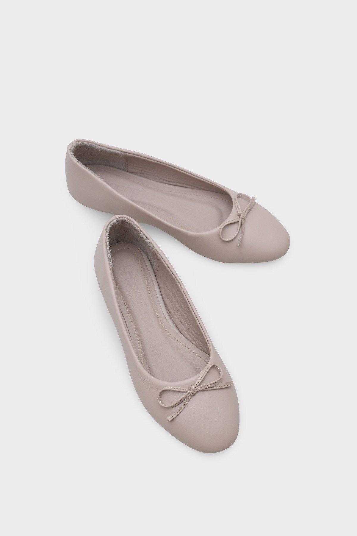 Capone Bloom Genuine Leather Bow Detail Round Toe Women Mink Ballerinas