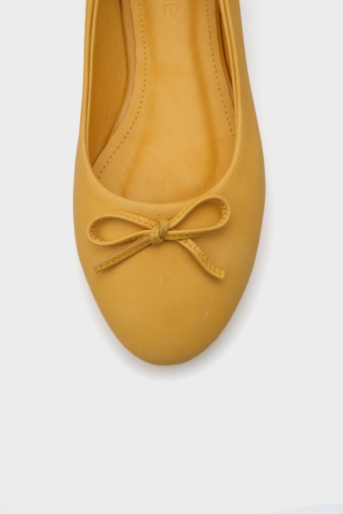 Capone Bloom Genuine Leather Bow Detail Round Toe Women Mustard Ballerinas
