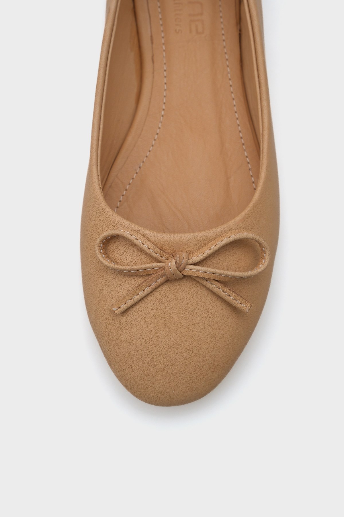 Capone Bloom Genuine Leather Bow Detail Round Toe Women Nude Ballerinas