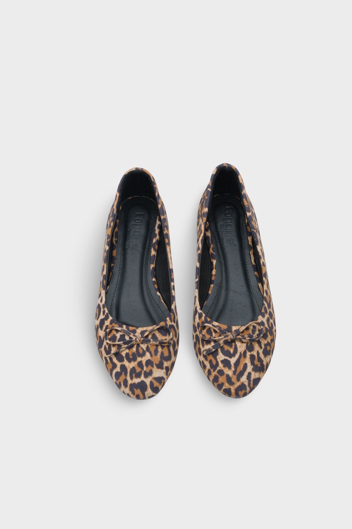 Capone Bloom Genuine Leather Bow Detail Round Toe Women Leopard Ballerinas